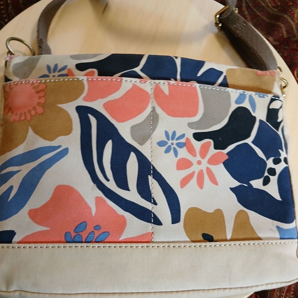 Vintage Fossil Tropical Floral Crossbody Purse Bag - Blue, Pink, Tan - Picture 7 of 9